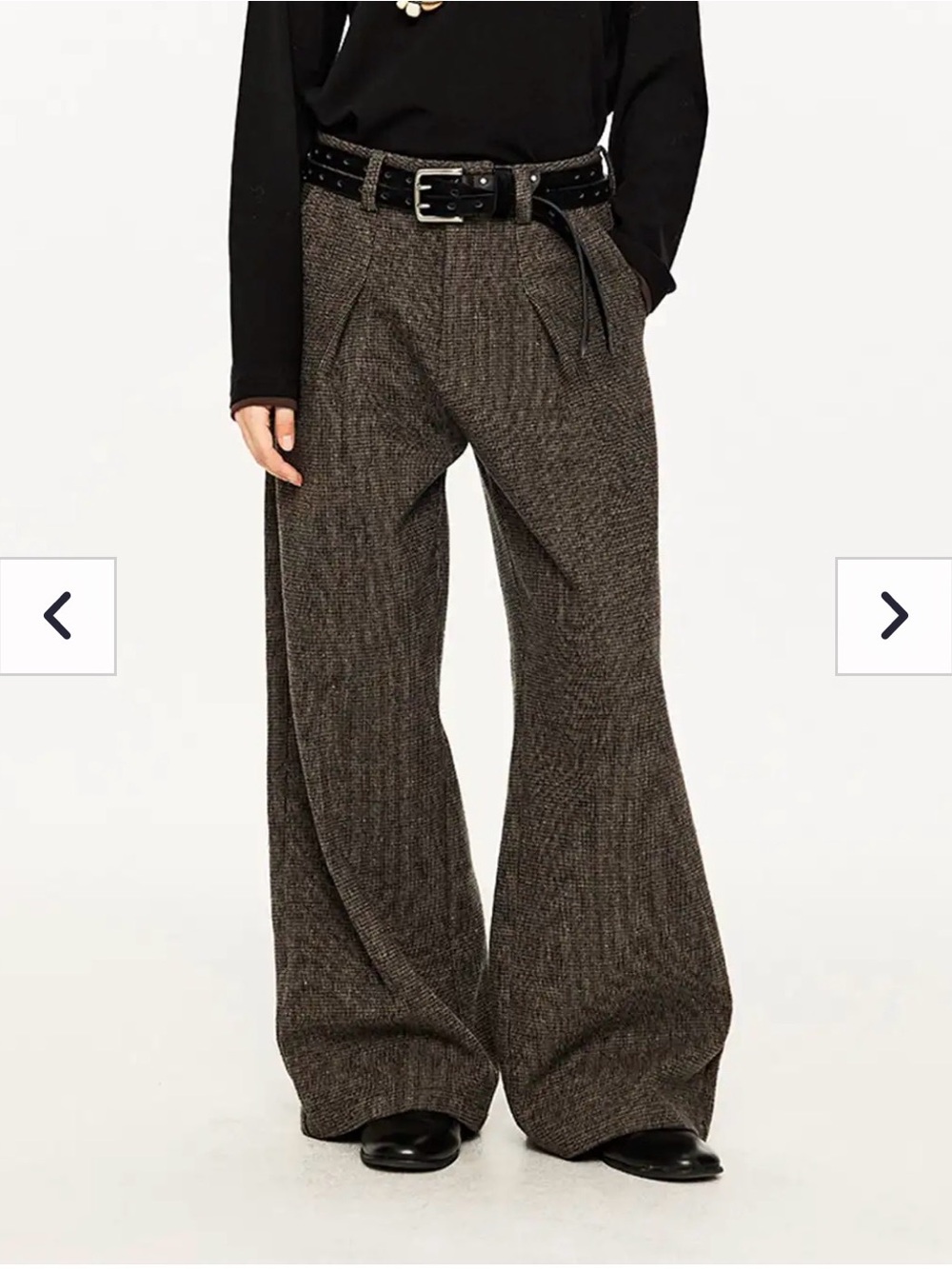 Wool Houndstooth Pleated Trousers in Brown